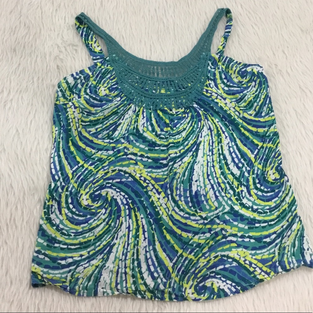 Prana women’s blue green swirling lace lightweight cotton summer tank top